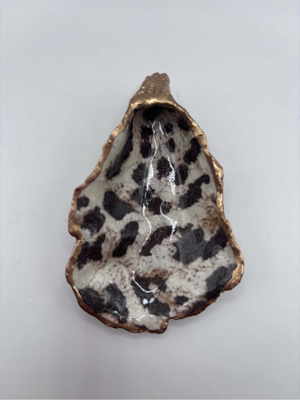 Leopard Print Decorative Shell Tray with Gold Edge